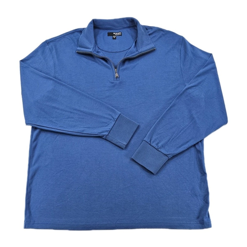 MURANO Liquid Luxury Men's Long Sleeve Polo XLarge Soft Smooth Blue Cotton Shirt